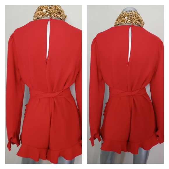 Lea & Viola "FIRE" Cocktail Ruffle Wrap Style Dainty Romper - Picture 6 of 6